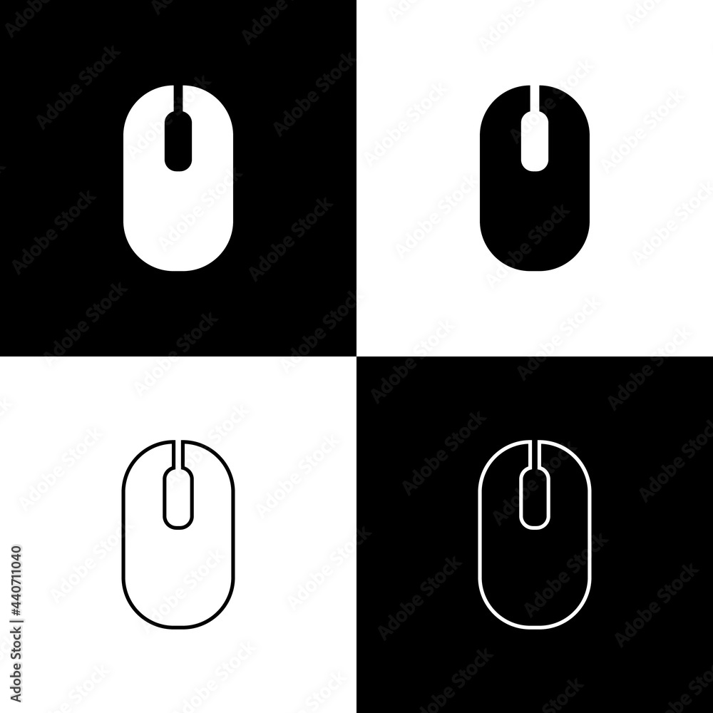 Poster set computer mouse icon isolated on black and white background. optical with wheel symbol. vector