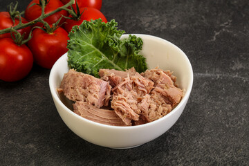 Canned tuna fillet in the bowl