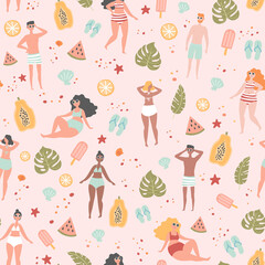 Seamless pattern with design elements related to summer and vacation - 440711093
