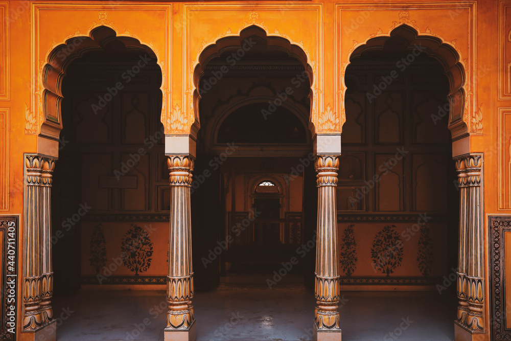 Wall mural triple arch doorway in old city of jodhpur, rajasthan , india.