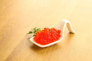 Red caviar in the bowl
