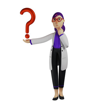 Female Doctor 3D Cartoon Picture with a question mark