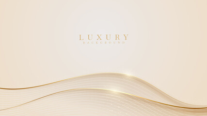 Elegant pastel light brown abstract background combined with golden line curve elements. modern luxury design template vector illustration.