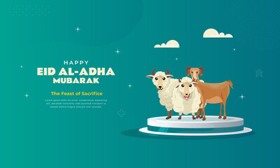 Islamic banner with sacrificial animals sheep and goats for Eid al-Adha greeting background