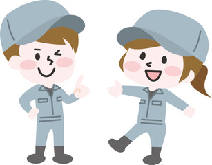 二頭身_作業員の外国人男女