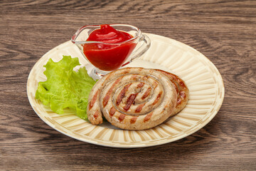 Grilled round pork tasty sausages