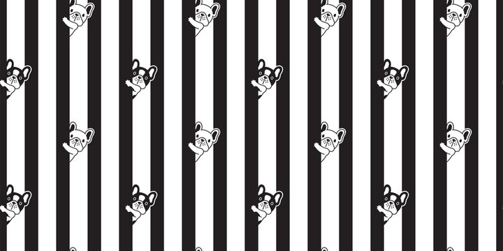 dog seamless pattern french bulldog vector striped footprint paw cartoon repeat wallpaper tile background scarf isolated illustration doodle design
