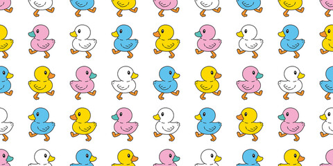 duck seamless pattern rubber duck bathroom shower walking toy chicken bird vector pet scarf isolated cartoon animal tile wallpaper repeat background doodle illustration pastel design