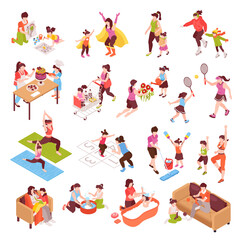 Motherhood Isometric Icons Set