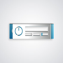Paper cut Car Audio icon isolated on grey background. Fm radio car audio icon. Paper art style. Vector