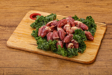 Raw chicken hearts for cooking