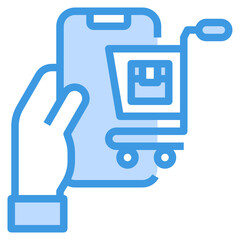 Fototapeta premium Mobile Shopping blue outline icon