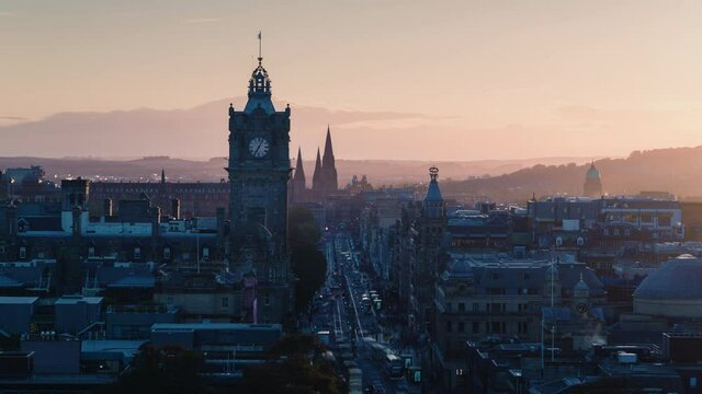 time lapse sunset, Edinburgh city skyline from Calton Hill, United Kingdom