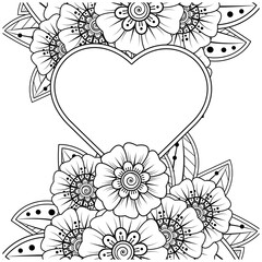 Mehndi flower for henna, mehndi, tattoo, decoration. decorative ornament in ethnic oriental style. doodle ornament. outline hand draw illustration. coloring book page.