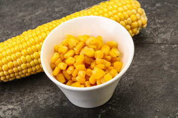 Sweet yellow corn in the bowl