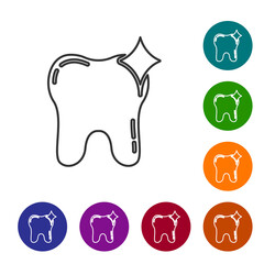 Black line Tooth whitening concept icon isolated on white background. Tooth symbol for dentistry clinic or dentist medical center. Set icons in color circle buttons. Vector