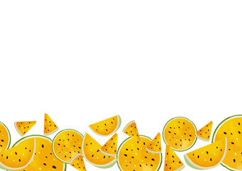 Fototapeta premium カラフルカットフルーツの水彩風背景素材