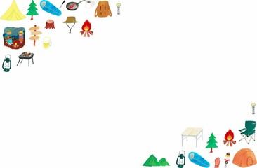 水彩画のキャンプアイコン三角フレーム