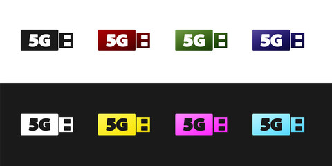 Set 5G modem for fast mobile Internet icon isolated on black and white background. Global network high speed connection data rate technology. Vector