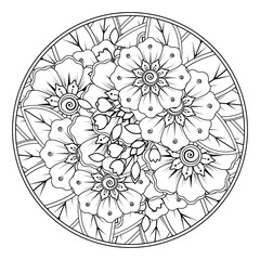 Mehndi flower for henna, mehndi, tattoo, decoration. decorative ornament in ethnic oriental style. doodle ornament. outline hand draw illustration. coloring book page.