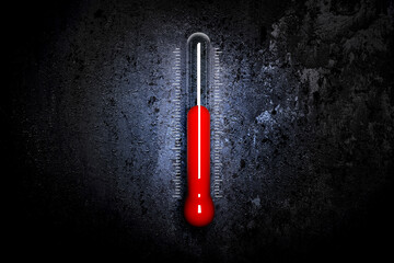 Thermometer measuring air temperature isolated on grunge background - 3d render. High temperature...