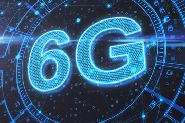 6G network digital hologram and internet of things background. High speed internet concept. 3D Rendering.