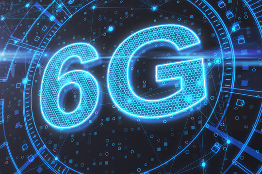 6G network digital hologram and internet of things background. High speed internet concept. 3D Rendering.
