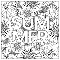 Mehndi flower for henna, mehndi, tattoo, decoration. decorative ornament in ethnic oriental style. doodle ornament. outline hand draw illustration. coloring book page.