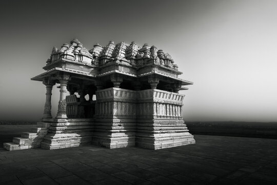 Hindu temple in Gwalior in black and white