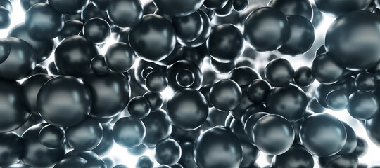 Creative black bubbles backdrop. Screen texture and landing page concept. 3D Rendering.