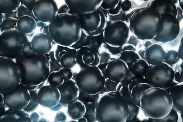 Creative black bubbles background. Screen texture and landing page concept. 3D Rendering.