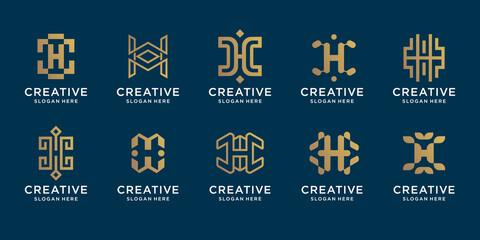 set of creative H logo design. Abstract monogram template with gold color. Premium vector