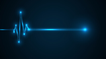 Blue glowing neon heart pulse. Heart beat - obrazy, fototapety, plakaty