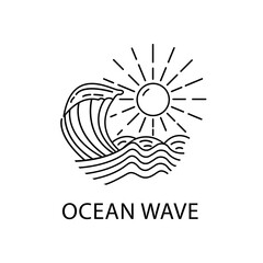 design of ocean waves and line art style on the summer illustration