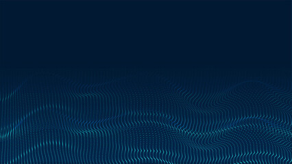 Big data visualization concept. Dynamic wave on blue background. Wave of particles