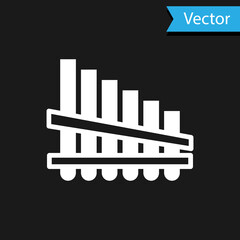 White Pan flute icon isolated on black background. Traditional peruvian musical instrument. Zampona. Folk instrument from Peru, Bolivia and Mexico. Vector