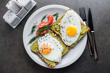 Healthy breakfast egg and avocado sandwich
