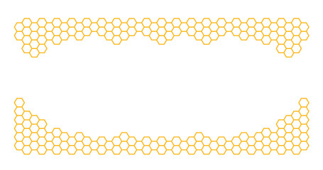 Orange border of geometric hexagons. Symbolizing the honeycomb.