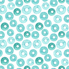 Watercolor turquoise seamless pattern. Hand drawn polka dot background