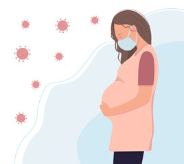 A pregnant woman in medical mask, healthcare concept, maternity concept, flat vector illustration