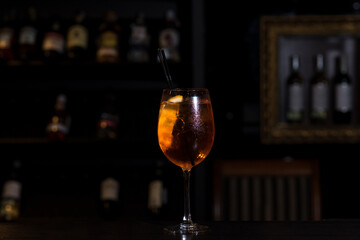 Aperol Spritz cocktail close up on the bar
