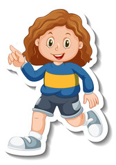 Sticker template with a girl cartoon character isolated