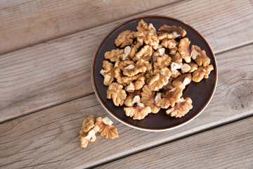 Peeled walnuts on the plate