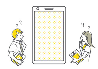 高校生と空白のスマホ画面のシンプルでお洒落な線画イラスト