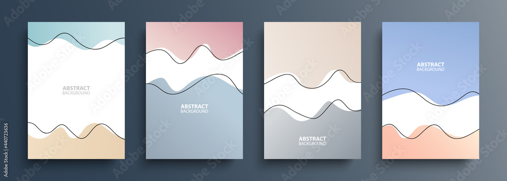 Poster Covers or abstract backgrounds set with various dynamic wavy shapes and black outlines for your creative graphic design. Vector illustration.