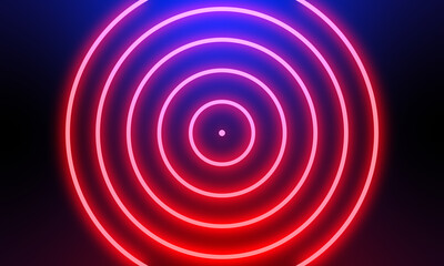 Abstract red neon light circles background.