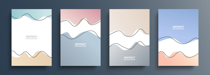 Covers or abstract backgrounds set with various dynamic wavy shapes and black outlines for your creative graphic design. Vector illustration.