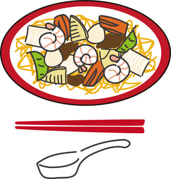 日本食　皿うどんのイラスト