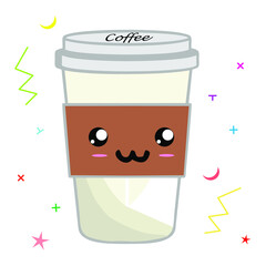 coffee cup with milk. Coffee cup expression coffee smile vector illustration.