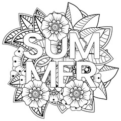 Mehndi flower for henna, mehndi, tattoo, decoration. decorative ornament in ethnic oriental style. doodle ornament. outline hand draw illustration. coloring book page.